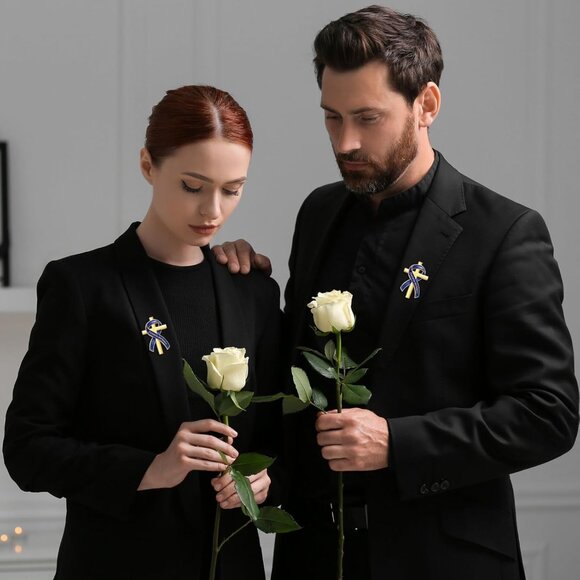 Funeral memorial lapel pins with blue ribbons, 100 pcs, durable alloy, easy butt - Picture 6 of 6